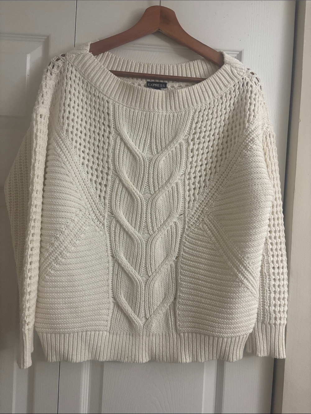 Express Chunky Cable-Knit Scoop Neck Open Knit Sweater